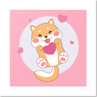 Cute Shiba Inu With Heart Posters and Art